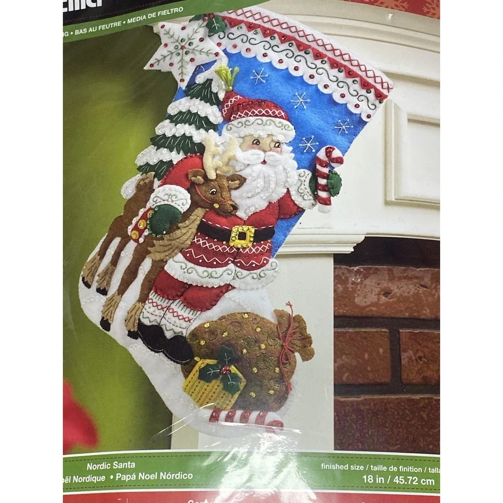 Bucilla Nordic Santa Reindeer Felt Christmas Stocking Stitchery Kit, 86647 18 in